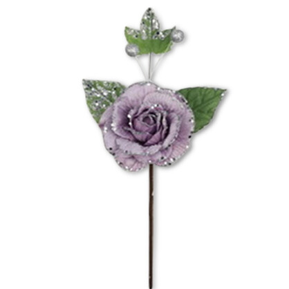 Rose w Leaf 38cm Lilac