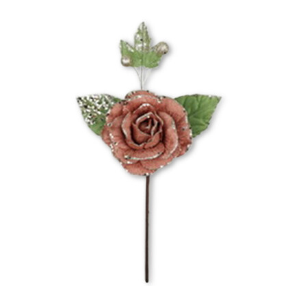 Rose w Leaf 38cm Old Pink