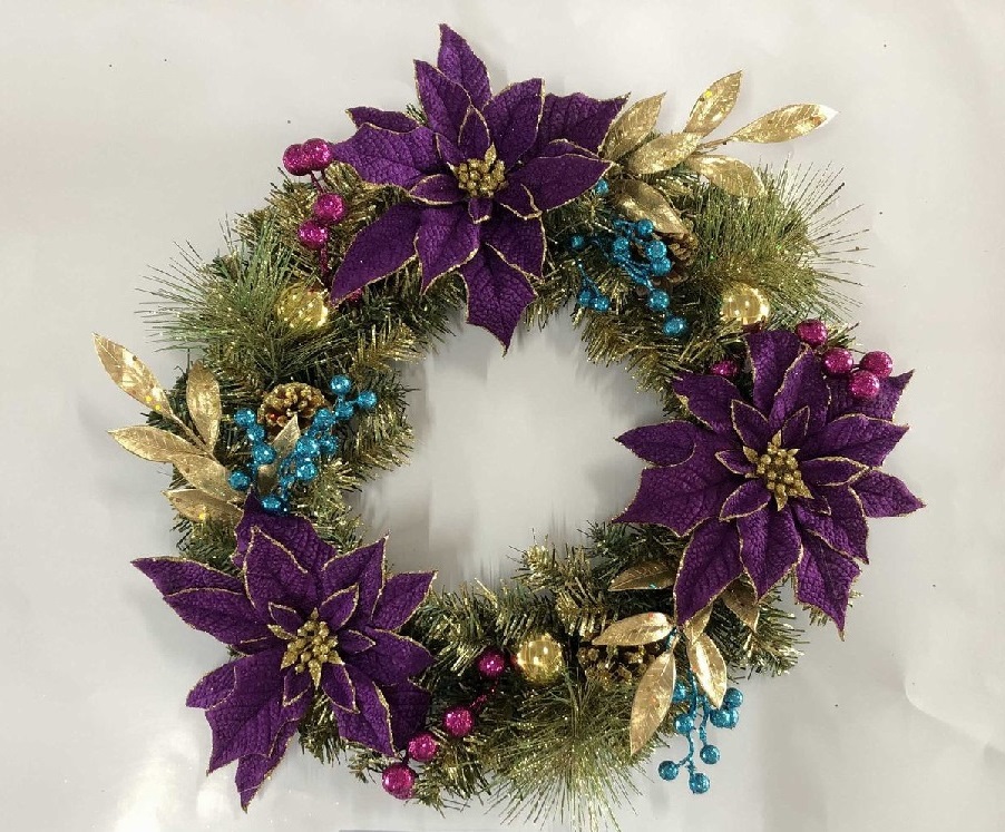 55cm Wreath Purple Gold
