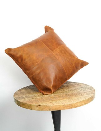 GENUINE LEATHER TAN CUSHION.