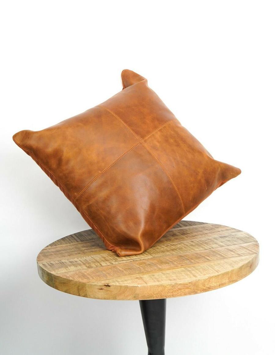 GENUINE LEATHER TAN CUSHION.