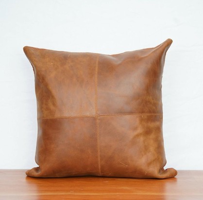 GENUINE LEATHER TAN CUSHION.