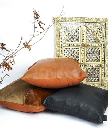 GENUINE LEATHER TAN CUSHION.