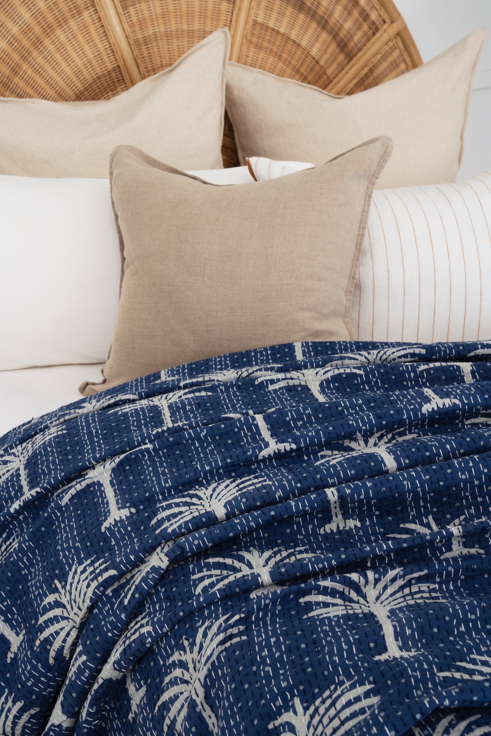 Wholesale Kantha Quilt INDIGO PALM TREE Linen Connections / Craftluxe Fieldfolio