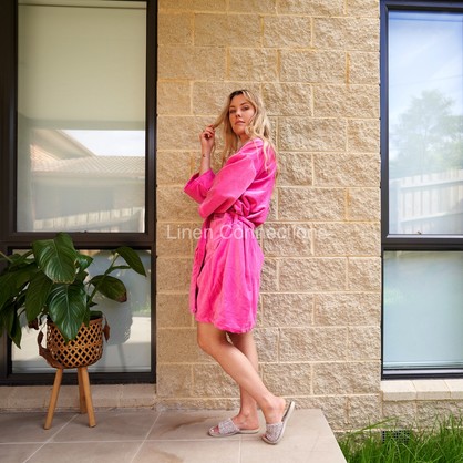 VELVET ROBE KIMONO PLAIN DYE PINK