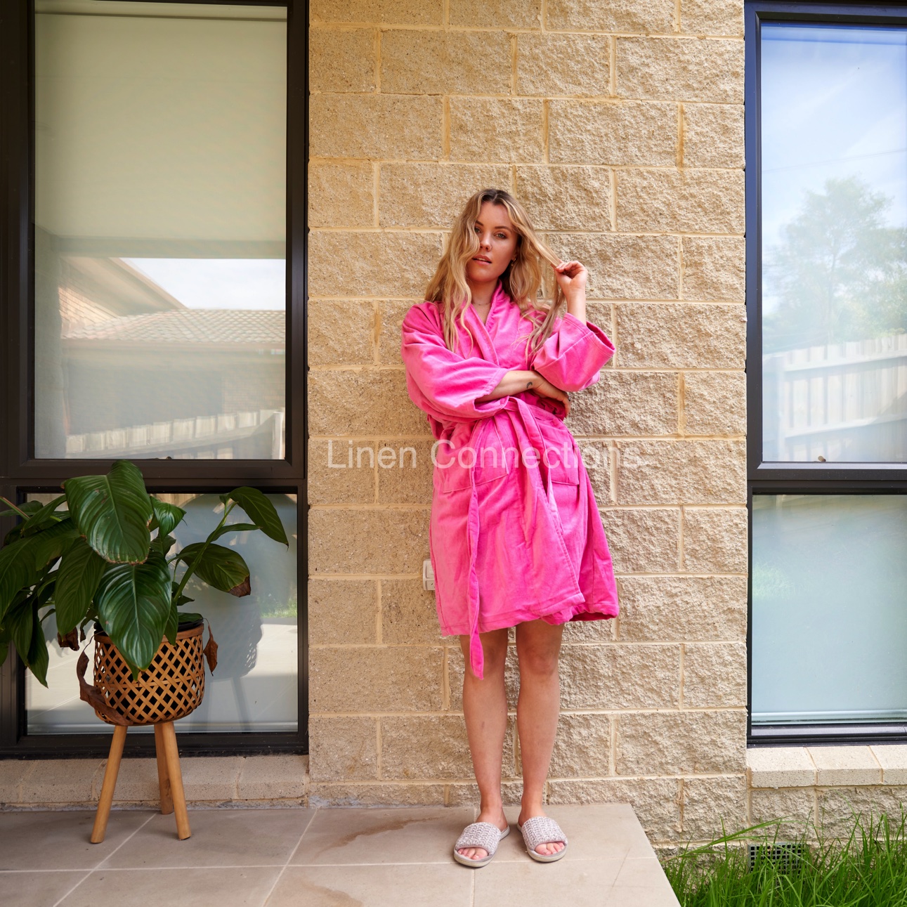 VELVET ROBE KIMONO PLAIN DYE PINK
