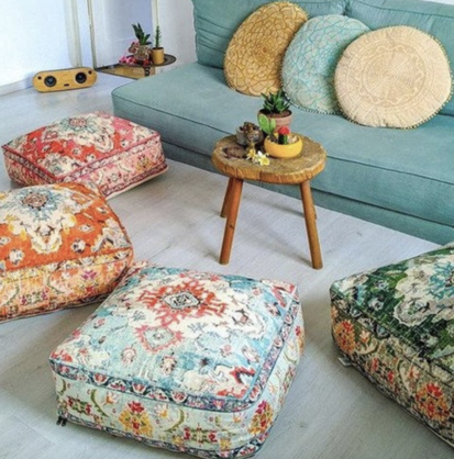 Vintage Moroccan Ottoman Boho Orange