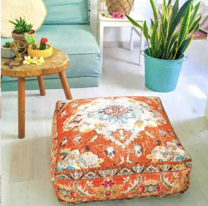 Vintage Moroccan Ottoman Boho Orange