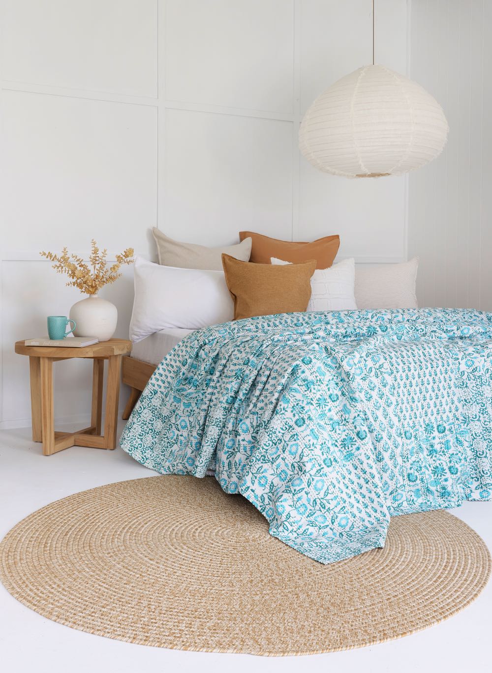 Kantha Quilt - Boho Blue Floral