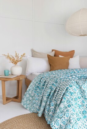 Kantha Quilt - Boho Blue Floral