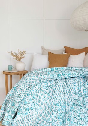 Kantha Quilt - Boho Blue Floral