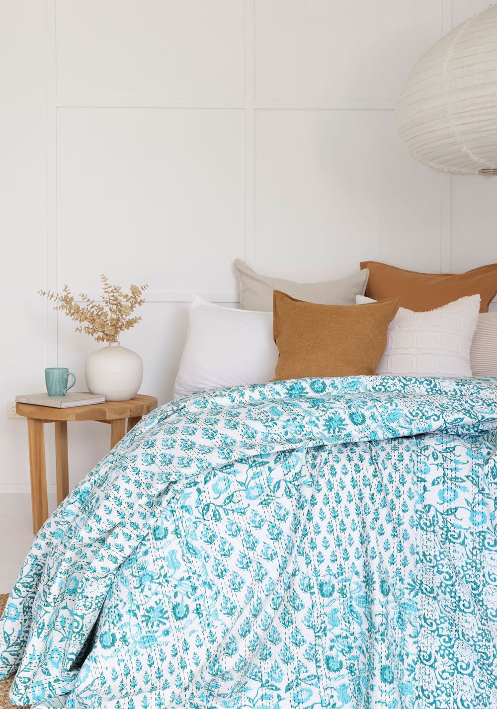 Kantha Quilt - Boho Blue Floral