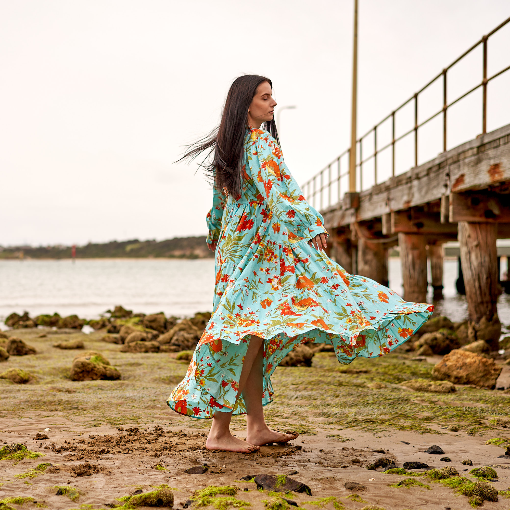Set of 2 *Cotton Maxi Dress | Summer Dress | Boho dress| Long Boho Dress | Floral Blues - Price includes 2 Sizes S/M, L/XL