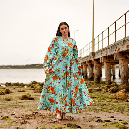 Set of 2 *Cotton Maxi Dress | Summer Dress | Boho dress| Long Boho Dress | Floral Blues - Price includes 2 Sizes S/M, L/XL