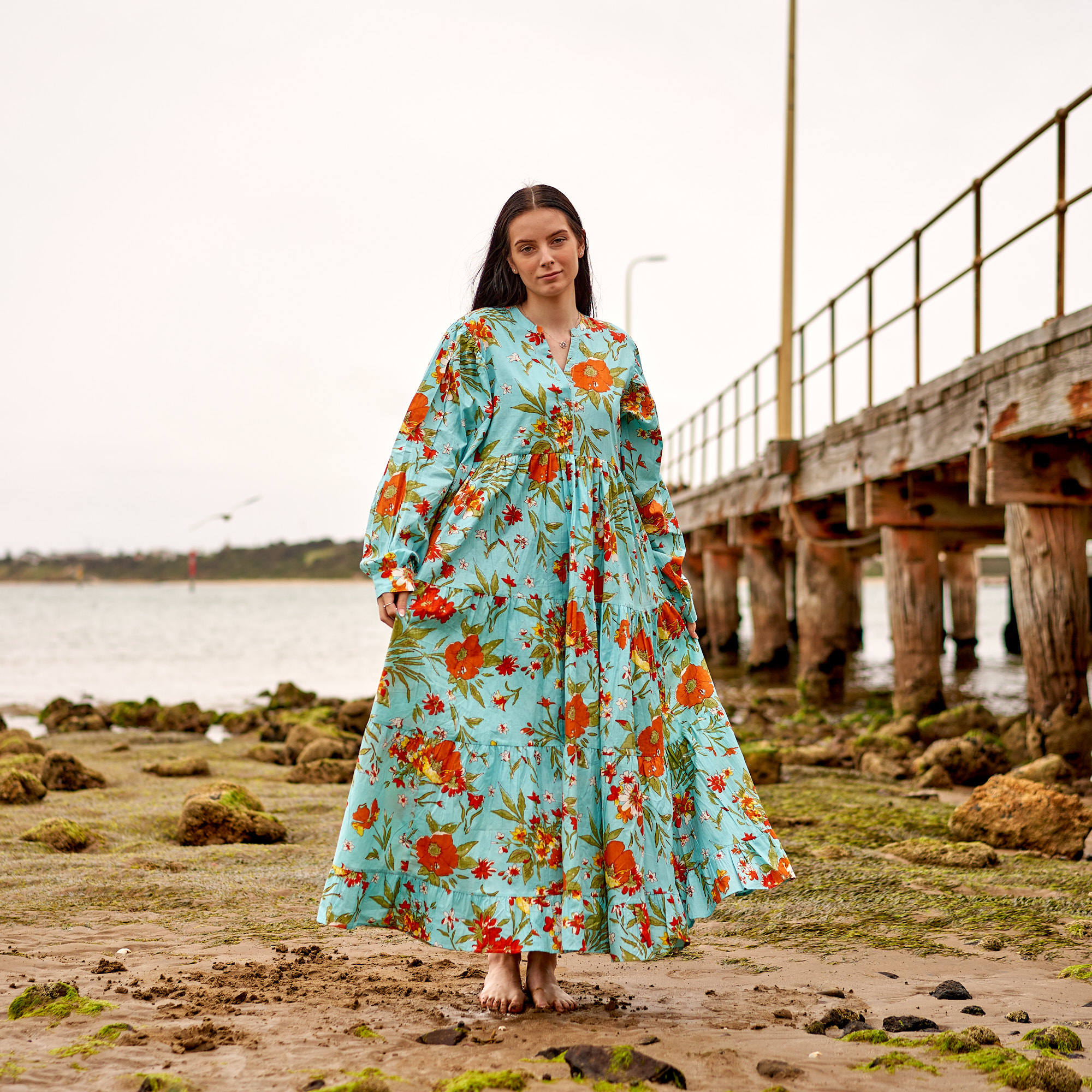 Set of 2 *Cotton Maxi Dress | Summer Dress | Boho dress| Long Boho Dress | Floral Blues - Price includes 2 Sizes S/M, L/XL