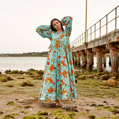 Set of 2 *Cotton Maxi Dress | Summer Dress | Boho dress| Long Boho Dress | Floral Blues - Price includes 2 Sizes S/M, L/XL