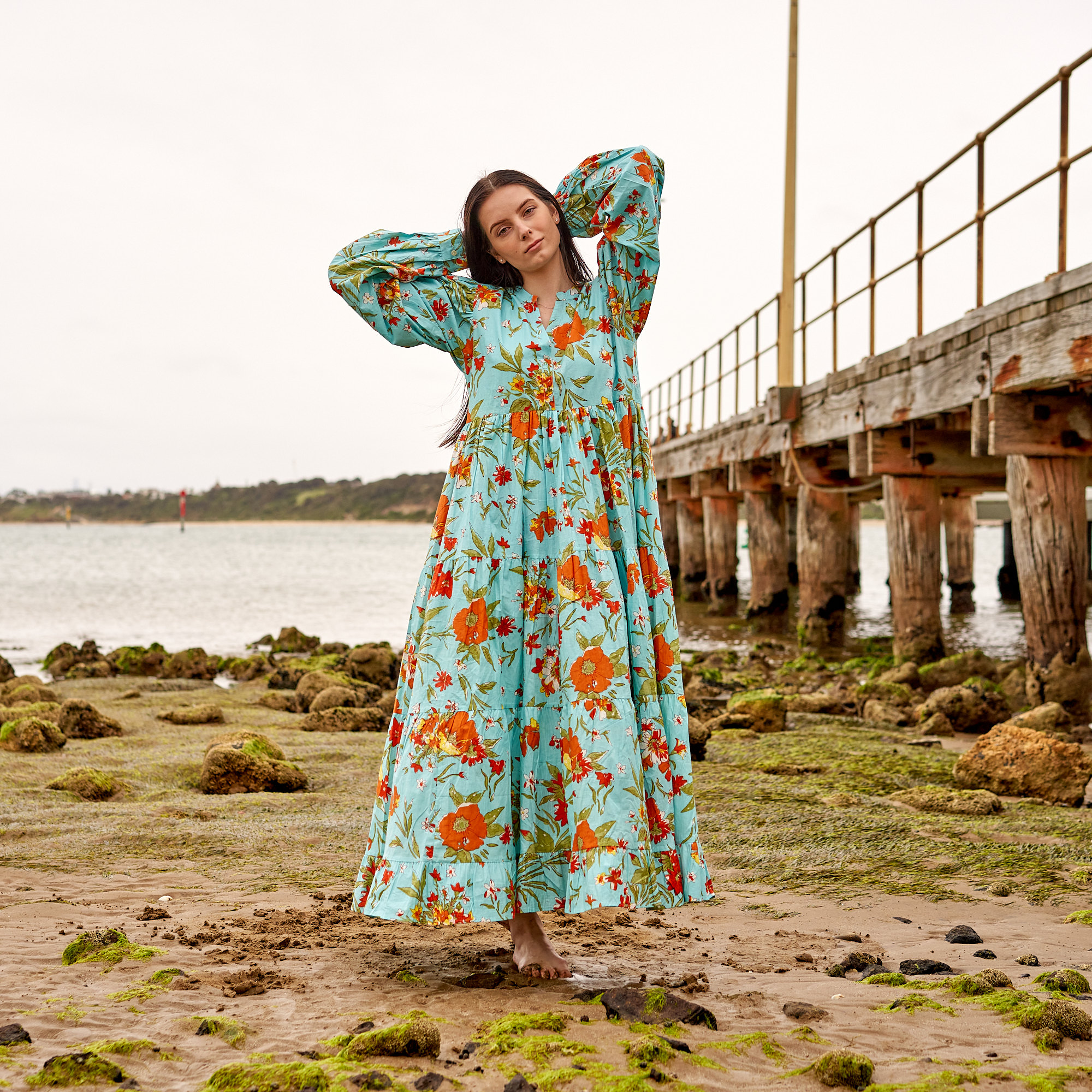 Set of 2 *Cotton Maxi Dress | Summer Dress | Boho dress| Long Boho Dress | Floral Blues - Price includes 2 Sizes S/M, L/XL