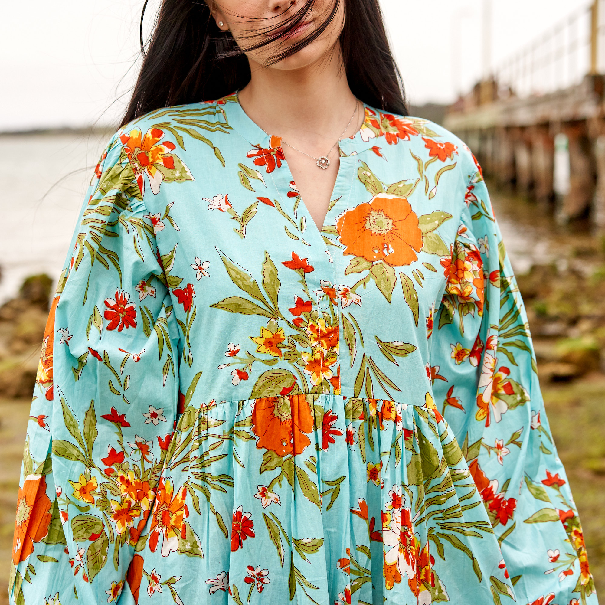 Set of 2 *Cotton Maxi Dress | Summer Dress | Boho dress| Long Boho Dress | Floral Blues - Price includes 2 Sizes S/M, L/XL