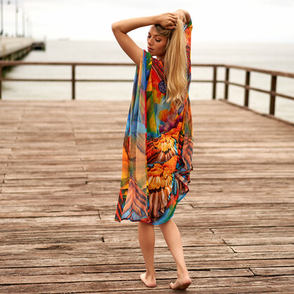 Silk kaftan for women Long Caftan Resort Wear Vacation Beach Dress | Boho Silk Dress Kaftan Floral - SK02