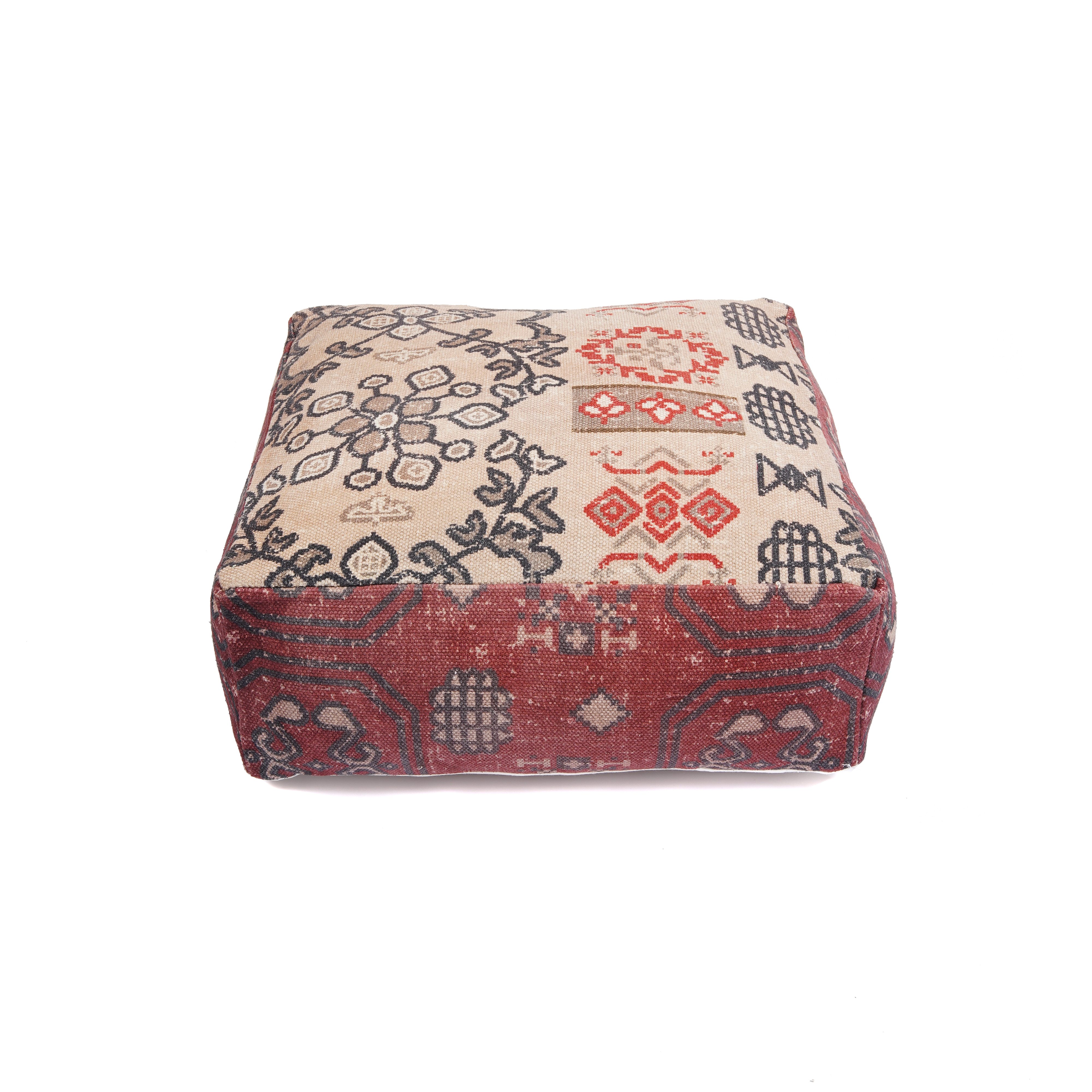 Stunning Moroccan Ottoman | Footstool | Home Decor Gift- Maroon Printed