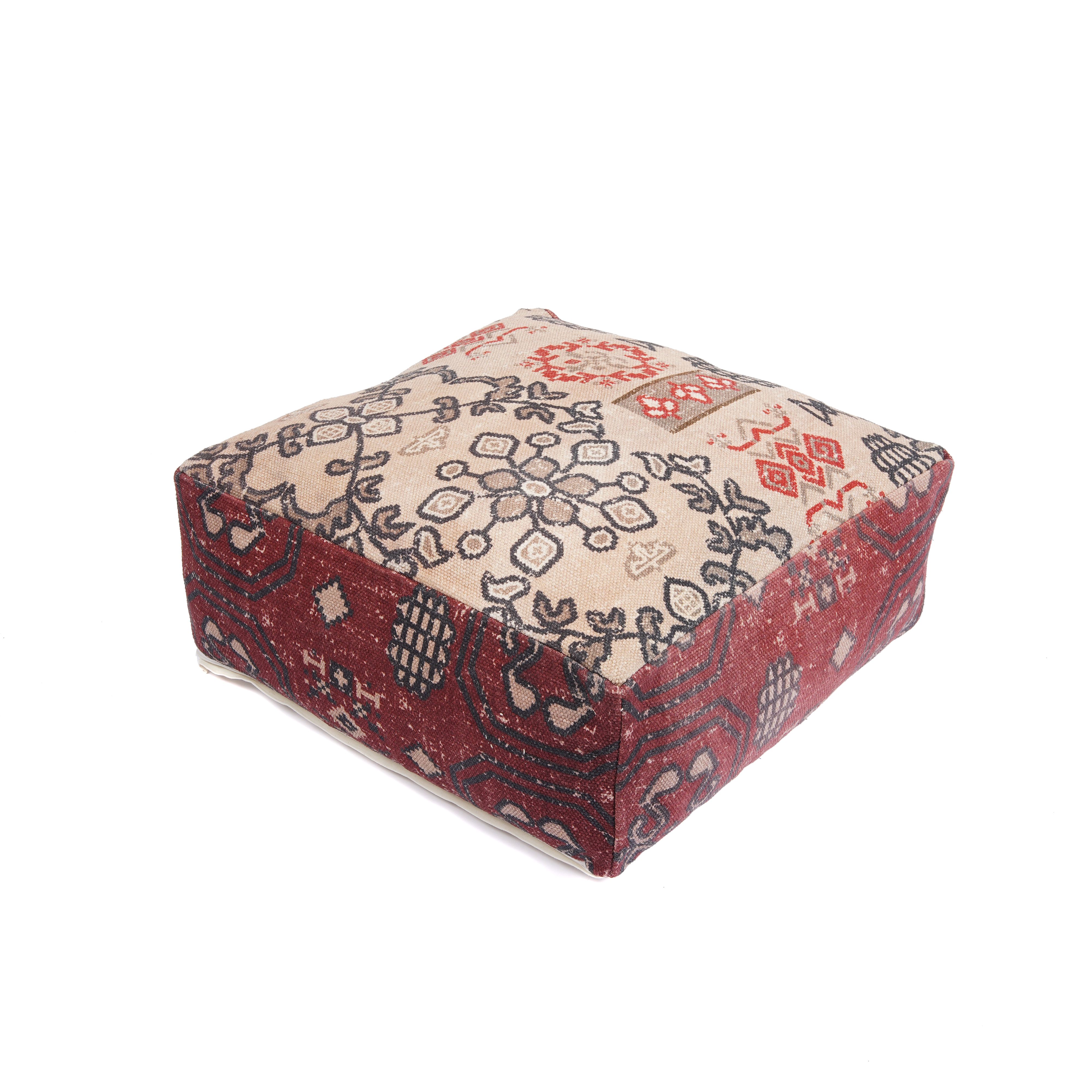 Stunning Moroccan Ottoman | Footstool | Home Decor Gift- Maroon Printed