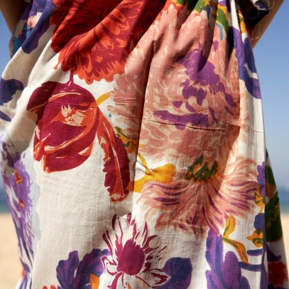 Cotton Kaftan, Caftan, Maxi Dress, Kimono, Cotton Dress, Caridgan, Mother's Day, Gift Maternity Gown - White Floral Anthro - CKF16
