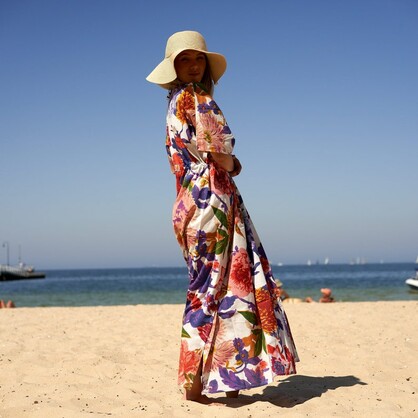 Cotton Kaftan, Caftan, Maxi Dress, Kimono, Cotton Dress, Caridgan, Mother's Day, Gift Maternity Gown - White Floral Anthro - CKF16