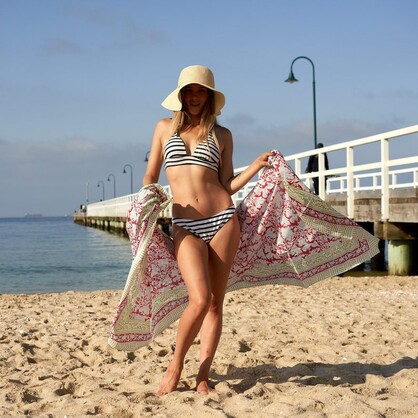 Cotton Sarong | Block Print Sarong Pareo | Cotton Boho Scarf | Neck Head Wrap|Beach Sarong - SAR24