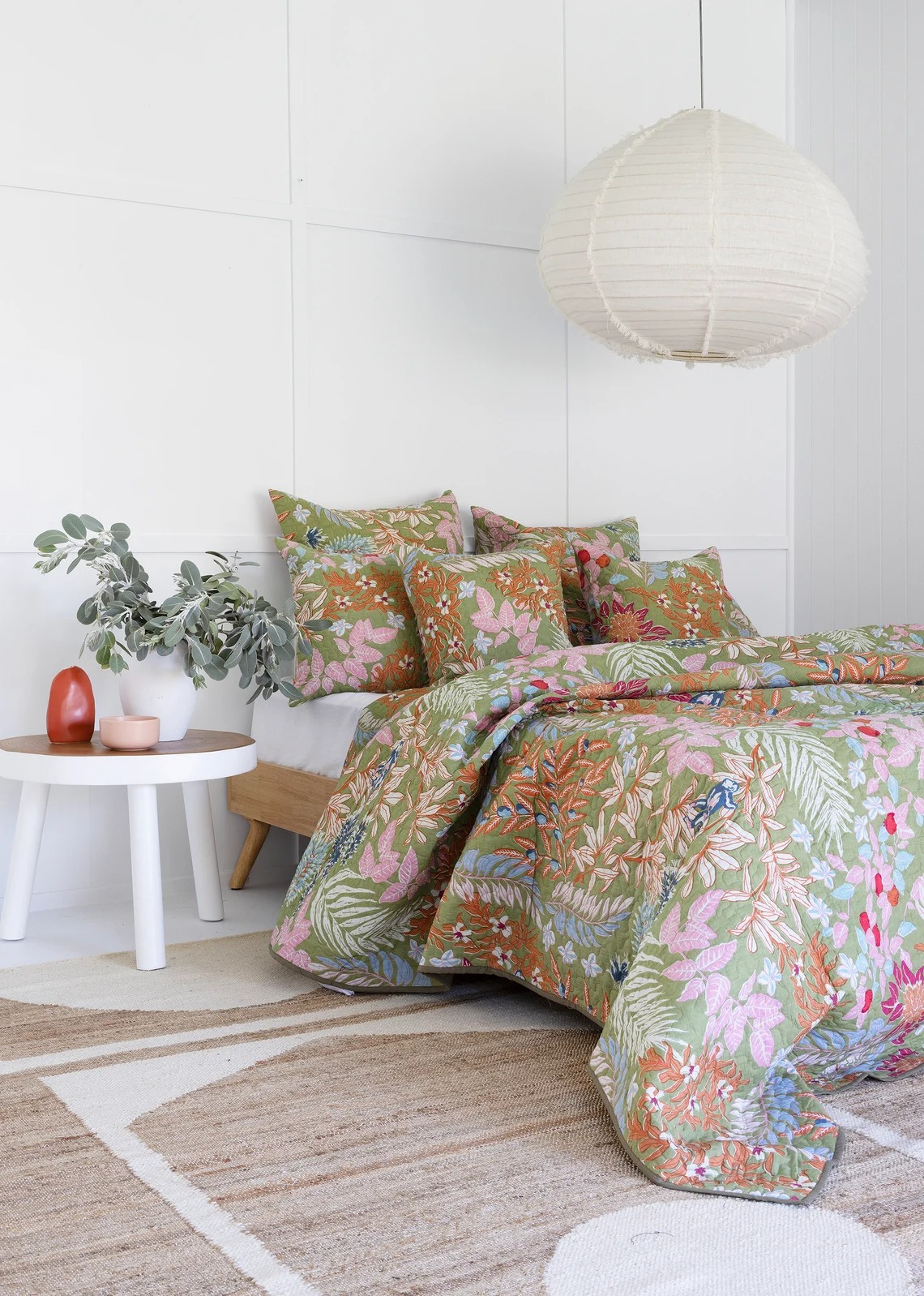 Floral Cotton Quilt Throw Bedspread Block Print Quilt Indian Quilt Comforter Duvet Cover Quilt Gift - Green Cherry Monkey-QT07