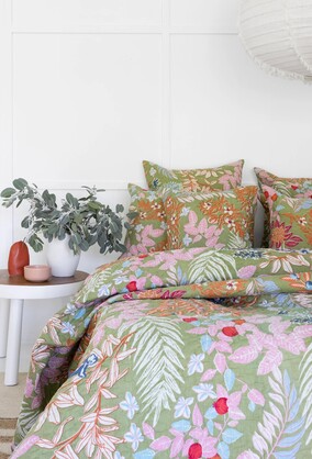 Floral Cotton Quilt Throw Bedspread Block Print Quilt Indian Quilt Comforter Duvet Cover Quilt Gift - Green Cherry Monkey-QT07