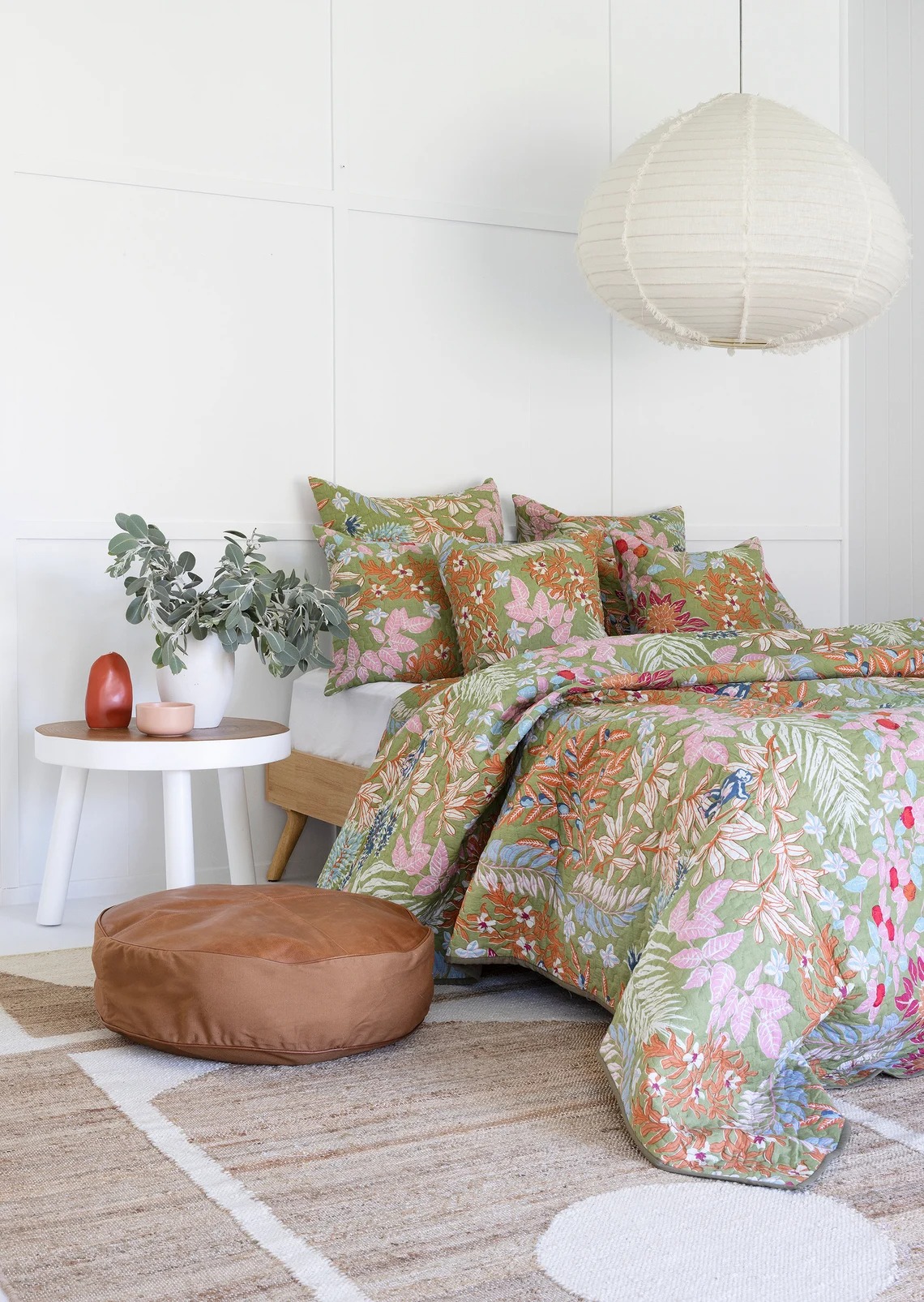 Floral Cotton Quilt Throw Bedspread Block Print Quilt Indian Quilt Comforter Duvet Cover Quilt Gift - Green Cherry Monkey-QT07