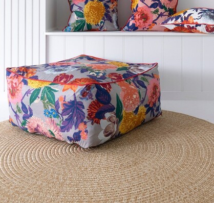 Frida Ottoman Cover Beanbag, Jungle Plants Mexican Painter Art Garden Country Mexico Muertes Ottoman - Purple Anthro-OC15