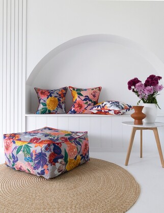 Frida Ottoman Cover Beanbag, Jungle Plants Mexican Painter Art Garden Country Mexico Muertes Ottoman - Purple Anthro-OC15