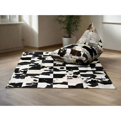 Checkerboard Cowhide Patchwork Rug – Handcrafted Natural Leather