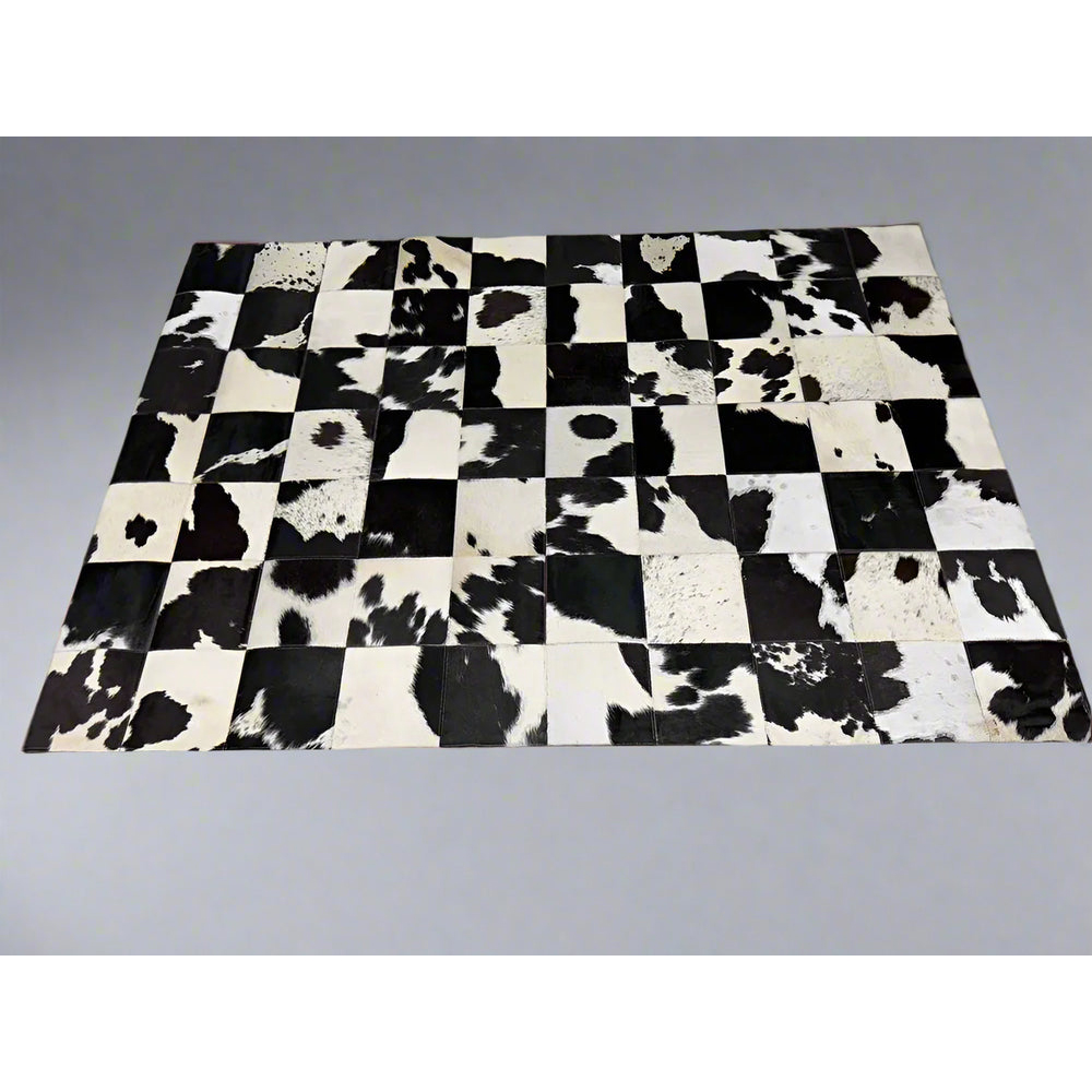 Checkerboard Cowhide Patchwork Rug – Handcrafted Natural Leather