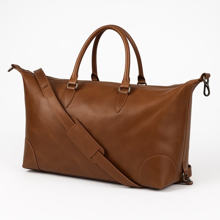 Heritage Tan Leather Weekender Duffle Bag – Handmade Travel Essential