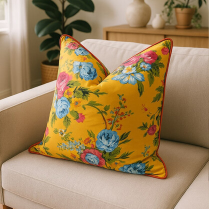 Yellow Floral Cotton Cushion Cover – Handmade | Linen Connections