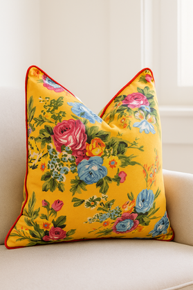 Yellow Floral Cotton Cushion Cover – Handmade | Linen Connections