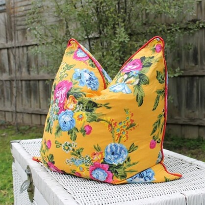 Yellow Floral Cotton Cushion Cover – Handmade | Linen Connections