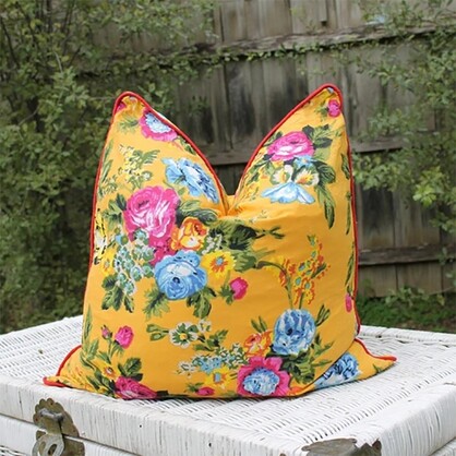 Yellow Floral Cotton Cushion Cover – Handmade | Linen Connections