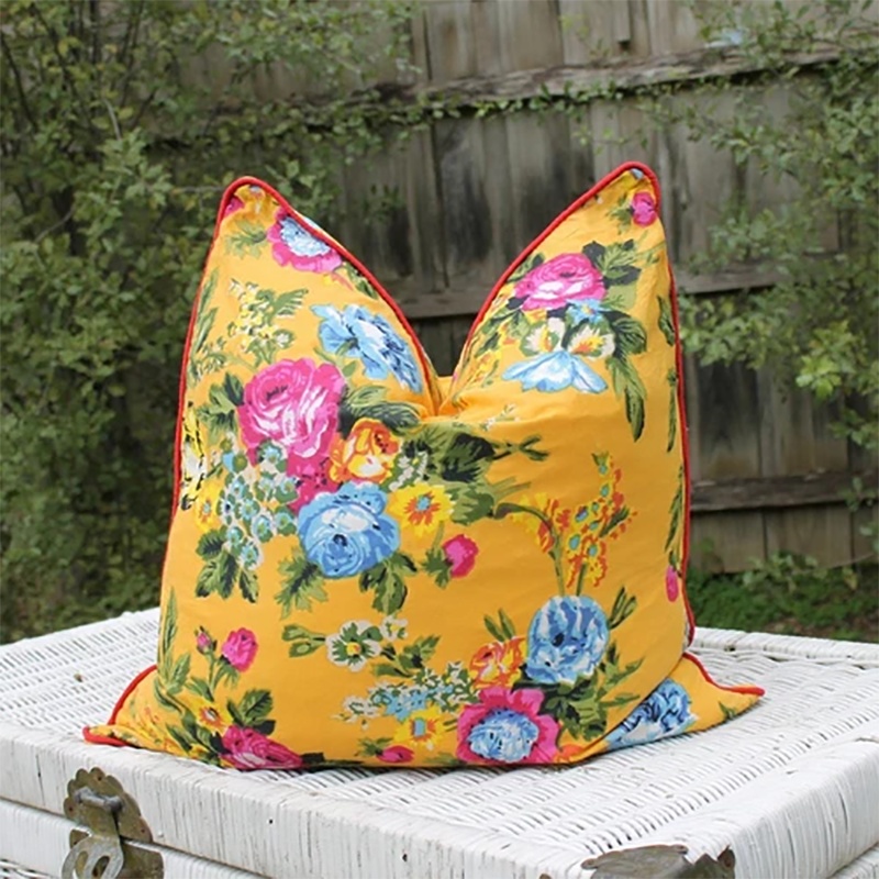 Yellow Floral Cotton Cushion Cover – Handmade | Linen Connections