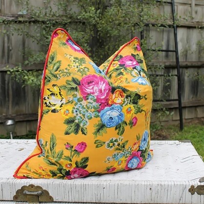 Yellow Floral Cotton Cushion Cover – Handmade | Linen Connections