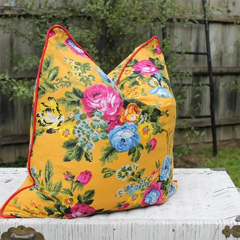 Yellow Floral Cotton Cushion Cover – Handmade | Linen Connections