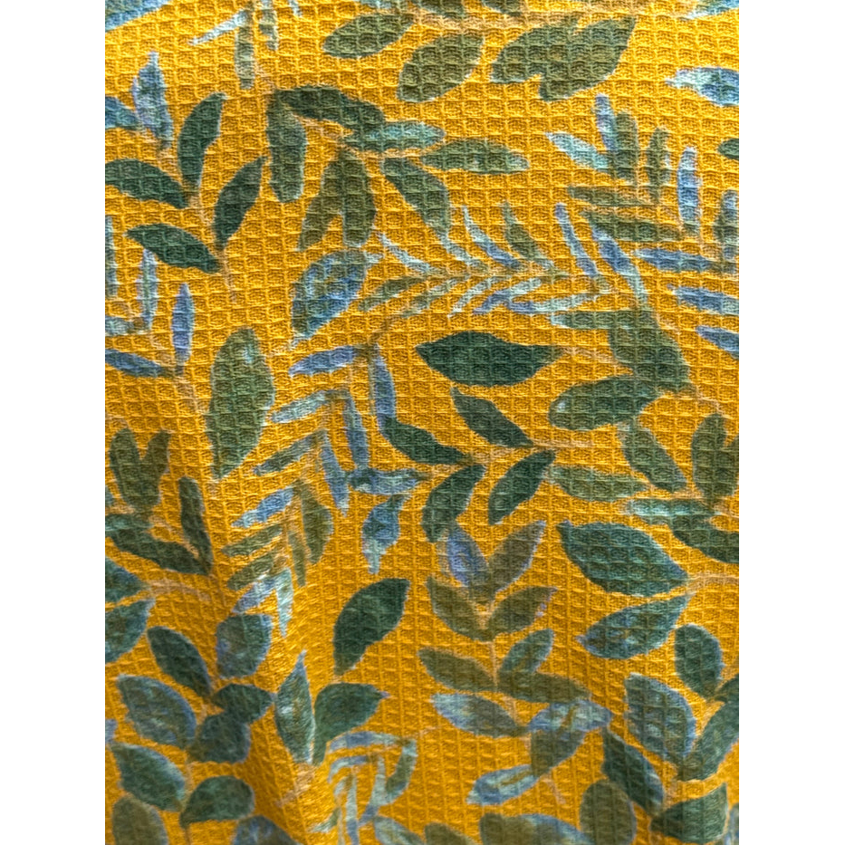 Yellow Leaf Waffle Cotton Kimono Robe Botanical
