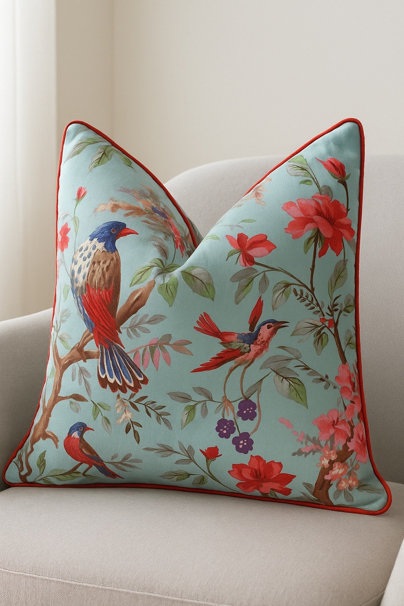 Handmade Cotton Cushion - Winged Bliss Blue Bird Pillow Cover