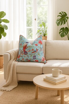 Handmade Cotton Cushion - Winged Bliss Blue Bird Pillow Cover