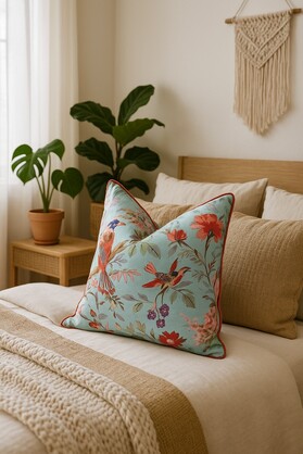 Handmade Cotton Cushion - Winged Bliss Blue Bird Pillow Cover