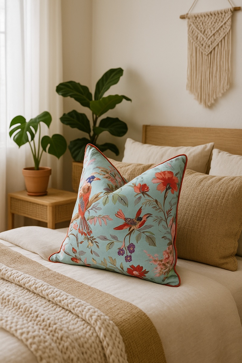 Handmade Cotton Cushion - Winged Bliss Blue Bird Pillow Cover