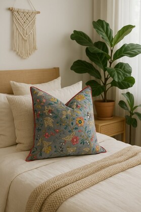 Avian Escape Cushion - Artisan Handmade Cotton Decorative Pillow