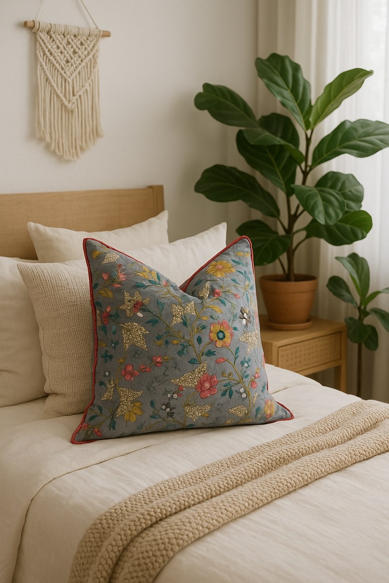 Avian Escape Cushion - Artisan Handmade Cotton Decorative Pillow